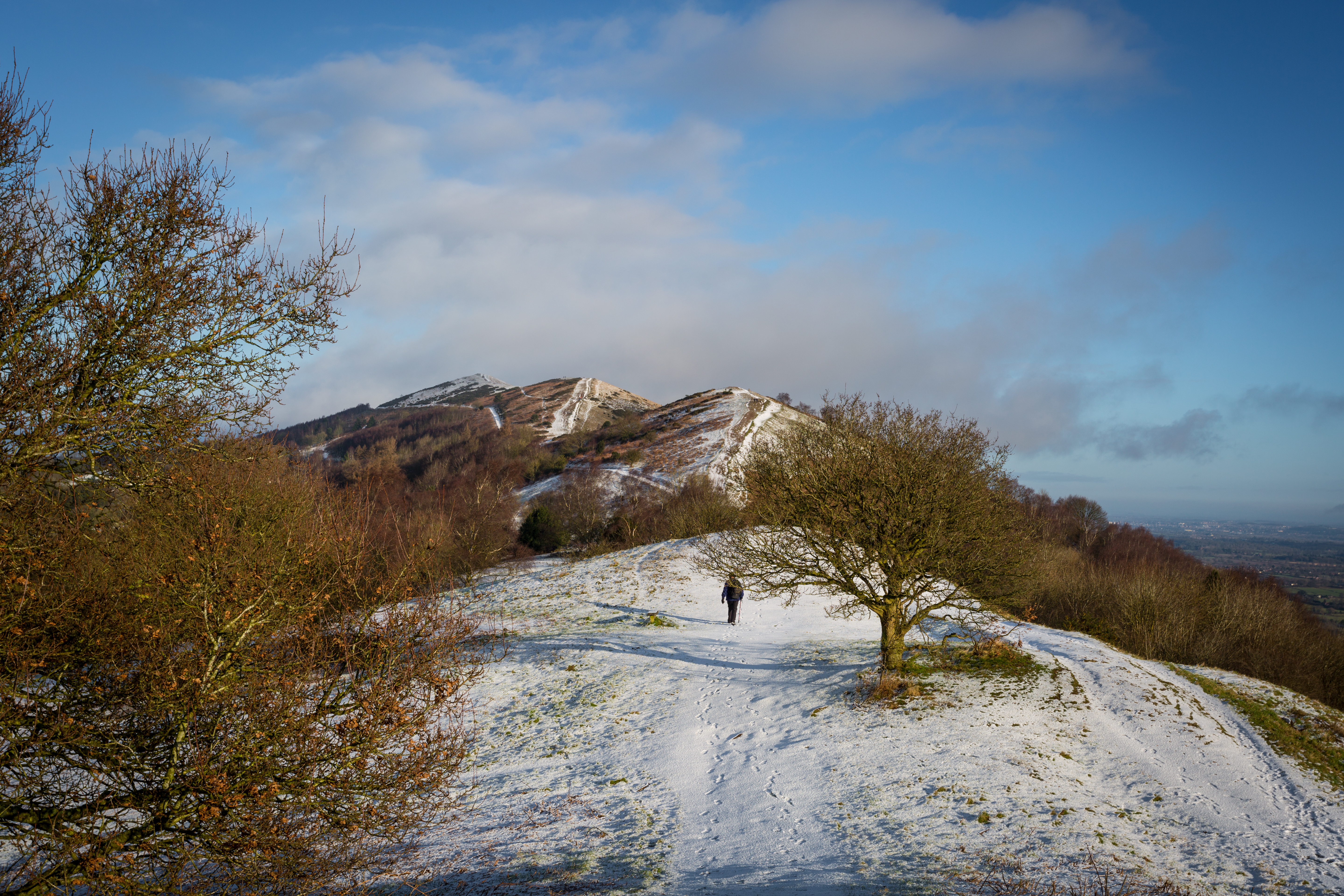 The snow-dusted Malvern Hills above Great Malvern